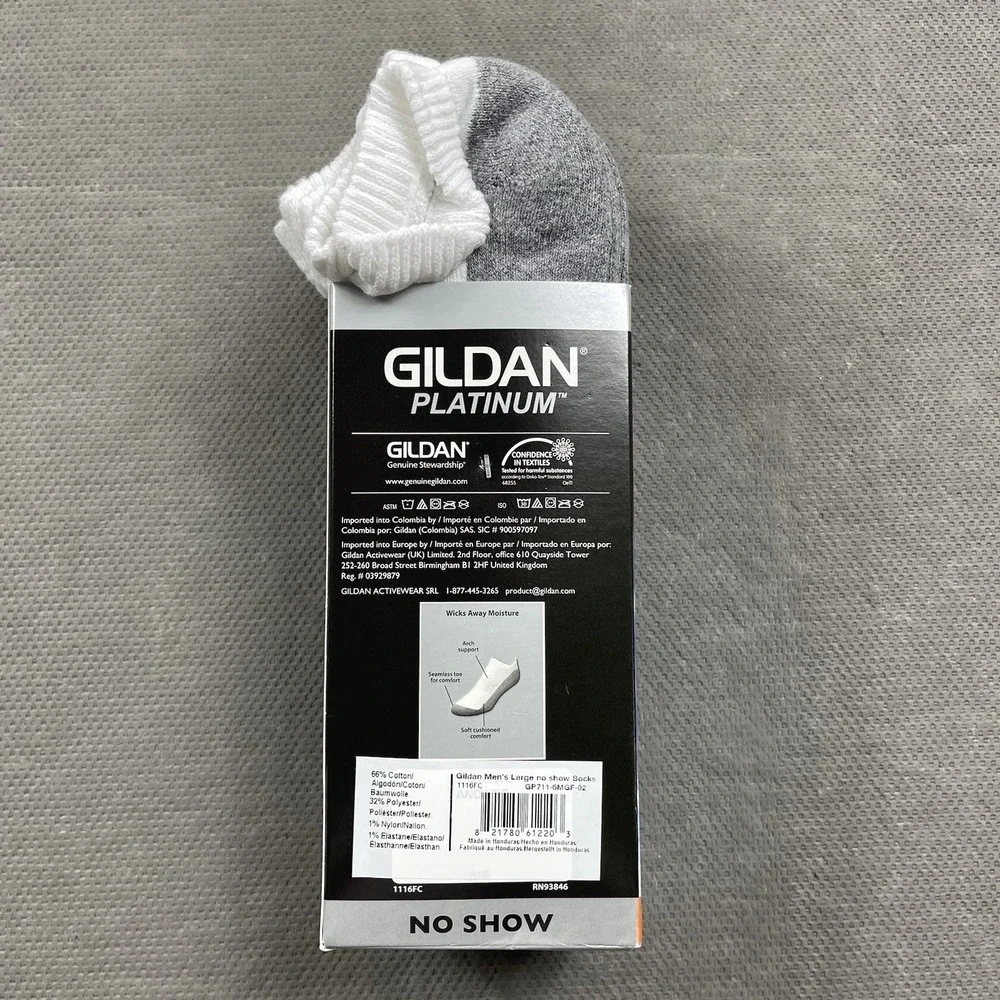 Gildan Platinum No Show‎ Socks Mens Shoe Size 6-12 White 6 Pair Wicking Soft New